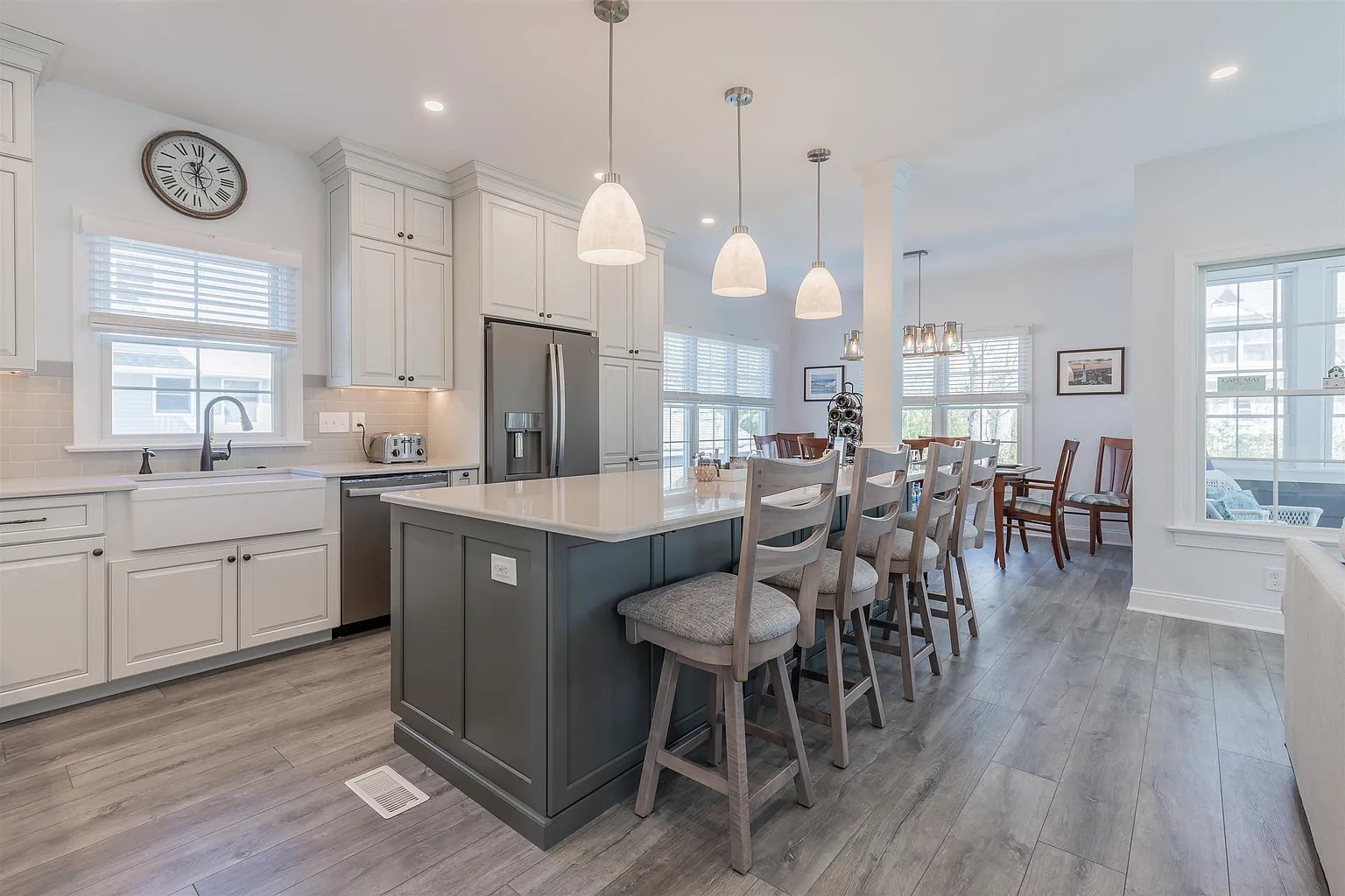Modern kitchen island with seating.