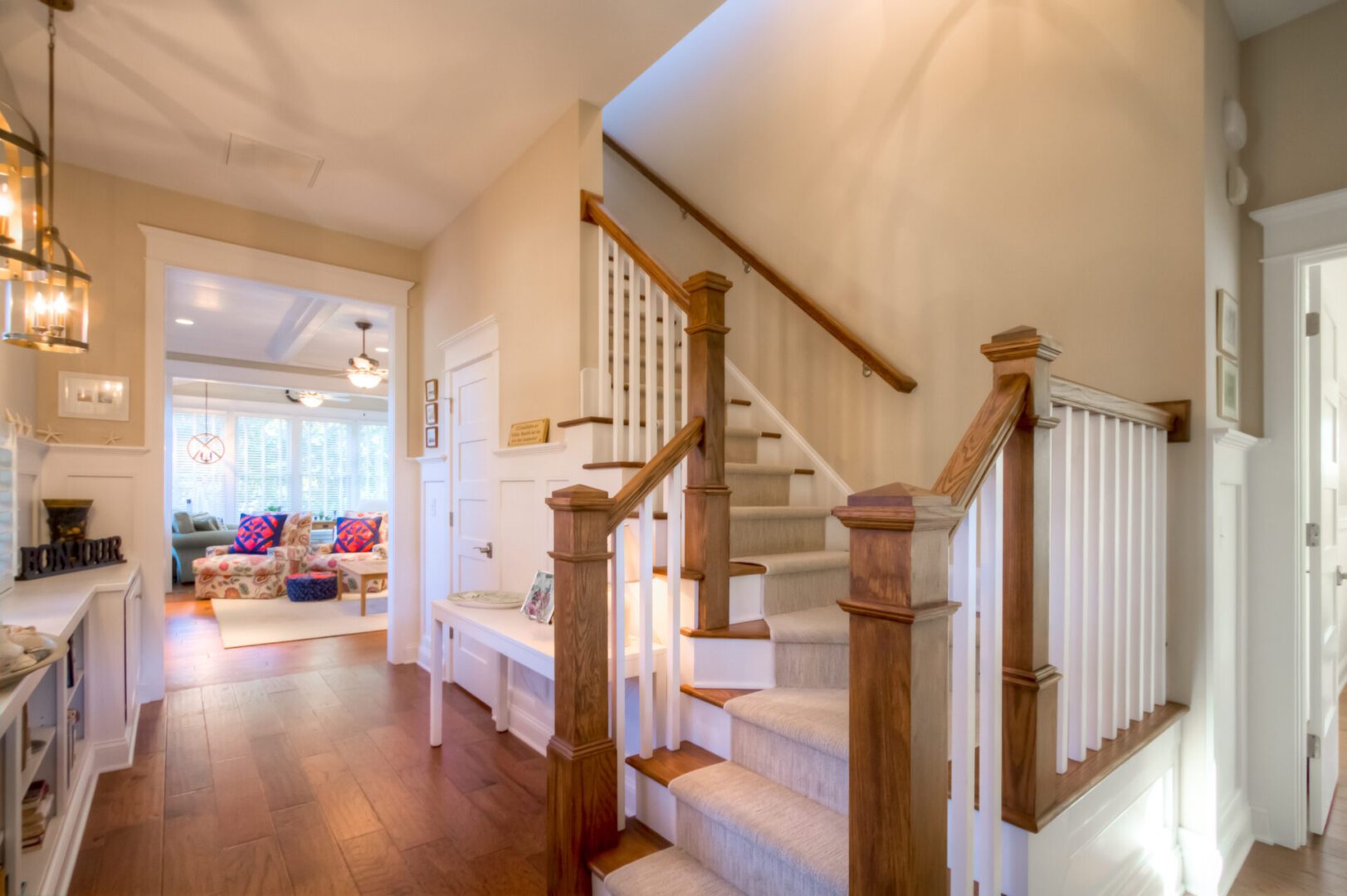 Elegant staircase in a home entryway.